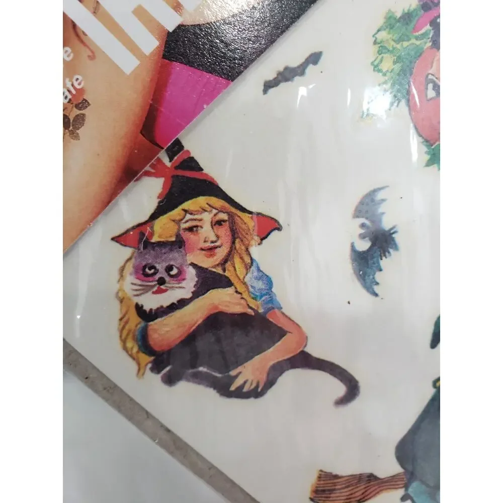 NEW‎ Vintage Halloween Temporary Tattoos Witch Black Cat RETRO party gift decor